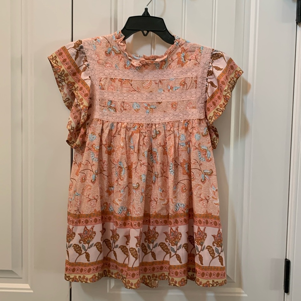 NWT VICI IN LOOM Boho Salmon Peach Floral Babydoll Top M